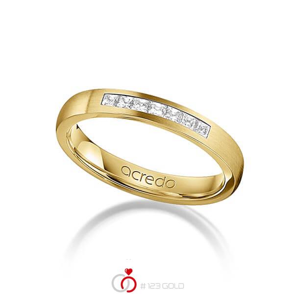 klassischer Trauring/Ehering in Gelbgold 585 mit zus. 0,21 ct. Prinzess-Diamant tw, si von acredo - A-1269-2 klassischer Trauring/Ehering in Gelbgold 585 mit zus. 0,21 ct. Prinzess-Diamant tw, si von acredo - A-1269-2
