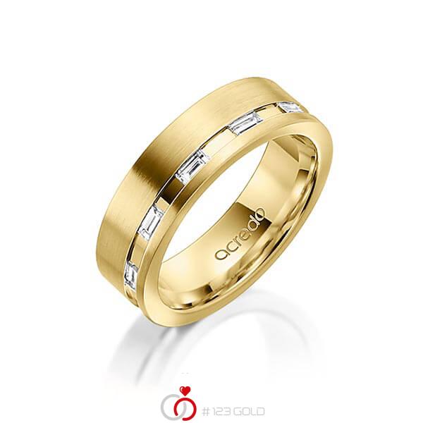klassischer Trauring/Ehering in Gelbgold 585 mit zus. 0,25 ct. Baguette-Diamant tw, vs von acredo - A-1559-3 klassischer Trauring/Ehering in Gelbgold 585 mit zus. 0,25 ct. Baguette-Diamant tw, vs von acredo - A-1559-3