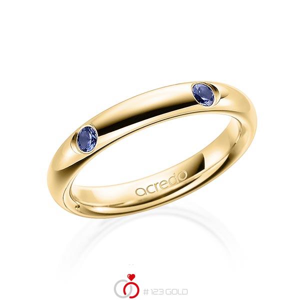 klassischer Trauring/Ehering in Gelbgold 585 mit zus. 0,4 ct. Brillant Saphir Hellblau (A 6) von acredo - A-1909-4 klassischer Trauring/Ehering in Gelbgold 585 mit zus. 0,4 ct. Brillant Saphir Hellblau (A 6) von acredo - A-1909-4