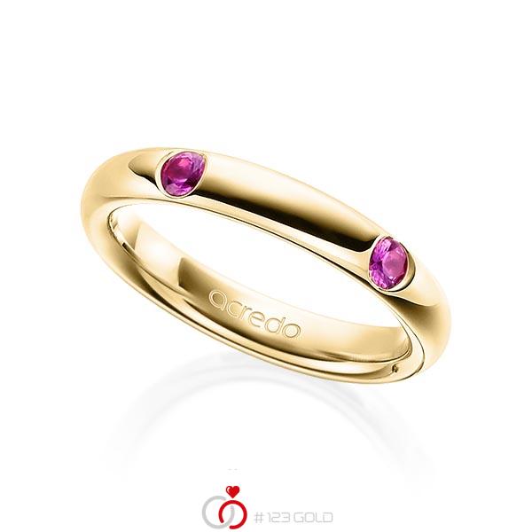 klassischer Trauring/Ehering in Gelbgold 585 mit zus. 0,4 ct. Brillant Saphir Pink (A 10) von acredo - A-1909-7 klassischer Trauring/Ehering in Gelbgold 585 mit zus. 0,4 ct. Brillant Saphir Pink (A 10) von acredo - A-1909-7