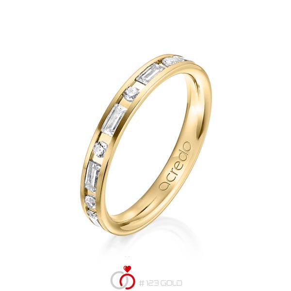 klassischer Trauring/Ehering in Gelbgold 585 mit zus. 0,765 ct. Brillant & Baguette-Diamant tw, si tw, vs von acredo - A-1271-2 klassischer Trauring/Ehering in Gelbgold 585 mit zus. 0,765 ct. Brillant & Baguette-Diamant tw, si tw, vs von acredo - A-1271-2