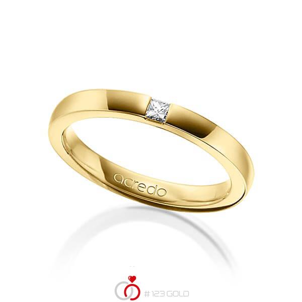 klassischer Trauring/Ehering in Gelbgold 750 mit zus. 0,07 ct. Prinzess-Diamant tw, si von acredo - A-1471-1 klassischer Trauring/Ehering in Gelbgold 750 mit zus. 0,07 ct. Prinzess-Diamant tw, si von acredo - A-1471-1