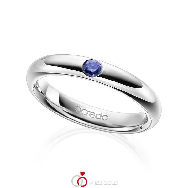 klassischer Trauring/Ehering in Graugold 585 mit zus. 0,08 ct. Brillant Saphir Blau (A 10) von acredo - A-1905-6 klassischer Trauring/Ehering in Graugold 585 mit zus. 0,08 ct. Brillant Saphir Blau (A 10) von acredo - A-1905-6