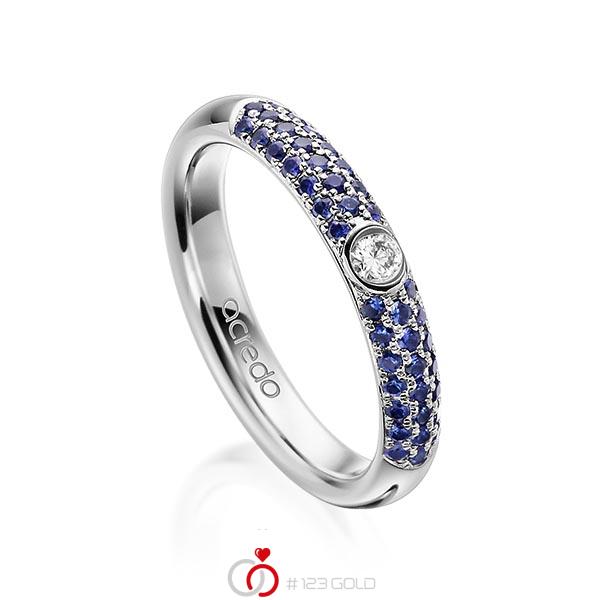 klassischer Trauring/Ehering in Graugold 585 mit zus. 0,416 ct. Brillant Saphir Blau (A 10) tw, si von acredo - A-1911-6 klassischer Trauring/Ehering in Graugold 585 mit zus. 0,416 ct. Brillant Saphir Blau (A 10) tw, si von acredo - A-1911-6