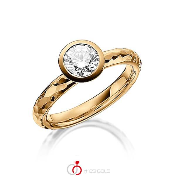 klassischer Trauring/Ehering in Roségold 585 gehämmert Struktur mit 1 ct. Brillant r, if von acredo - A-1250-3 klassischer Trauring/Ehering in Roségold 585 gehämmert Struktur mit 1 ct. Brillant r, if von acredo - A-1250-3