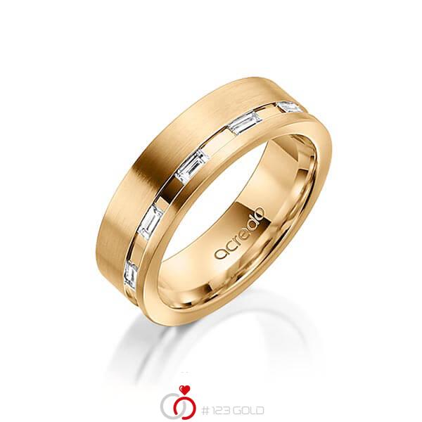 klassischer Trauring/Ehering in Roségold 585 mit zus. 0,25 ct. Baguette-Diamant tw, vs von acredo - A-1559-4 klassischer Trauring/Ehering in Roségold 585 mit zus. 0,25 ct. Baguette-Diamant tw, vs von acredo - A-1559-4