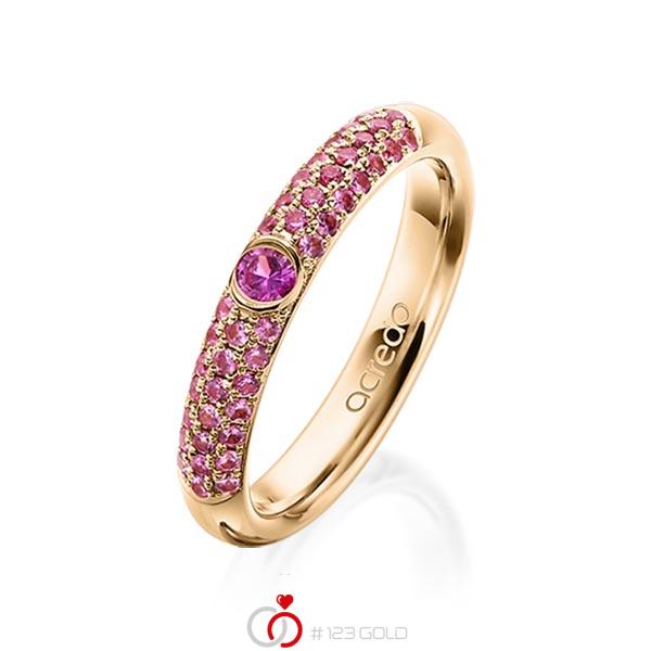 klassischer Trauring/Ehering in Roségold 585 mit zus. 0,416 ct. Brillant Saphir Pink (A 10) Saphir Hellpink (A 6) von acredo - A-1911-2 klassischer Trauring/Ehering in Roségold 585 mit zus. 0,416 ct. Brillant Saphir Pink (A 10) Saphir Hellpink (A 6) von acredo - A-1911-2