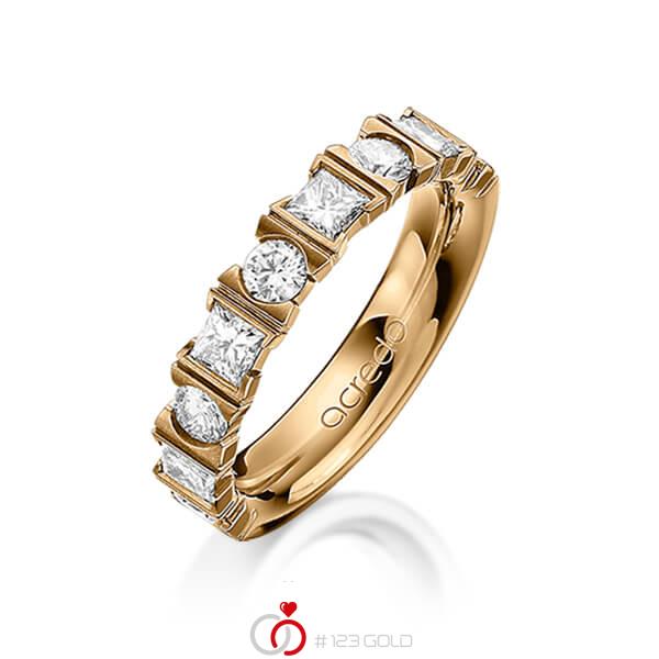 klassischer Trauring/Ehering in Roségold 585 mit zus. 1,2 ct. Brillant & Prinzess-Diamant tw, vs von acredo - A-1245-4 klassischer Trauring/Ehering in Roségold 585 mit zus. 1,2 ct. Brillant & Prinzess-Diamant tw, vs von acredo - A-1245-4