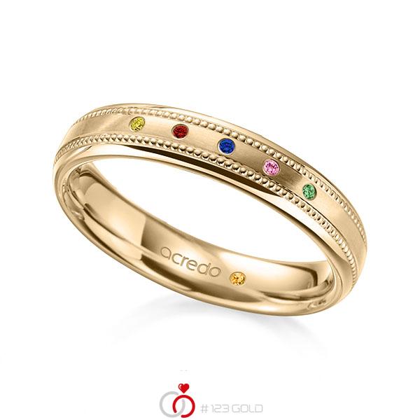 klassischer Trauring/Ehering in Roségold 750 mit zus. 0,03 ct. Brillant Red Cherry Apple Green Saphir Orange (A 12) Saphir Pink (A 10) Saphir Gelb (A 8) Saphir Blau (A 10) von acredo - A-2112-1 klassischer Trauring/Ehering in Roségold 750 mit zus. 0,03 ct. Brillant Red Cherry Apple Green Saphir Orange (A 12) Saphir Pink (A 10) Saphir Gelb (A 8) Saphir Blau (A 10) von acredo - A-2112-1