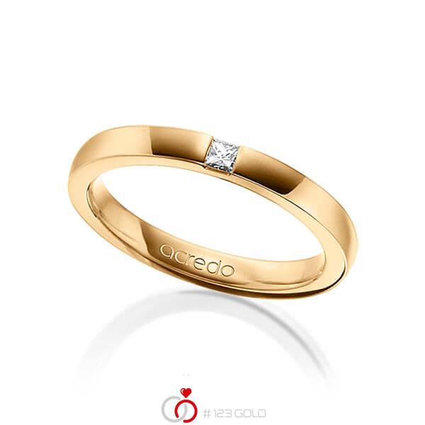 klassischer Trauring/Ehering in Roségold 750 mit zus. 0,07 ct. Prinzess-Diamant tw, si von acredo - A-1471-4 klassischer Trauring/Ehering in Roségold 750 mit zus. 0,07 ct. Prinzess-Diamant tw, si von acredo - A-1471-4