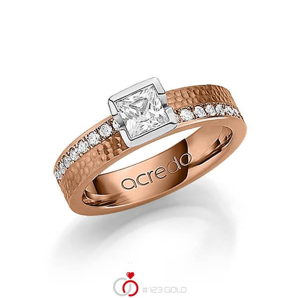 klassischer Trauring/Ehering in Rotgold 585 gehämmert Struktur mit 0,4 ct. + zus. 0,54 ct. Prinzess-Diamant & Brillant tw, vs tw, si von acredo - A-1247-3 klassischer Trauring/Ehering in Rotgold 585 gehämmert Struktur mit 0,4 ct. + zus. 0,54 ct. Prinzess-Diamant & Brillant tw, vs tw, si von acredo - A-1247-3