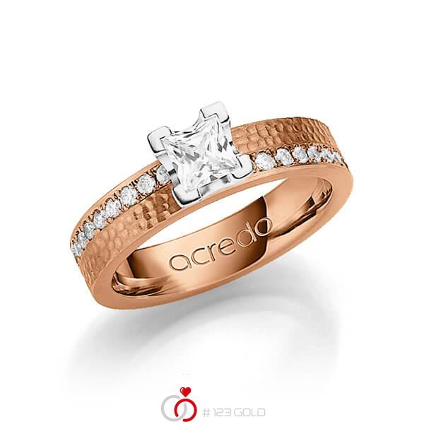 klassischer Trauring/Ehering in Rotgold 585 gehämmert Struktur mit 0,5 ct. + zus. 0,54 ct. Prinzess-Diamant & Brillant tw, vs tw, si von acredo - A-1247-6 klassischer Trauring/Ehering in Rotgold 585 gehämmert Struktur mit 0,5 ct. + zus. 0,54 ct. Prinzess-Diamant & Brillant tw, vs tw, si von acredo - A-1247-6