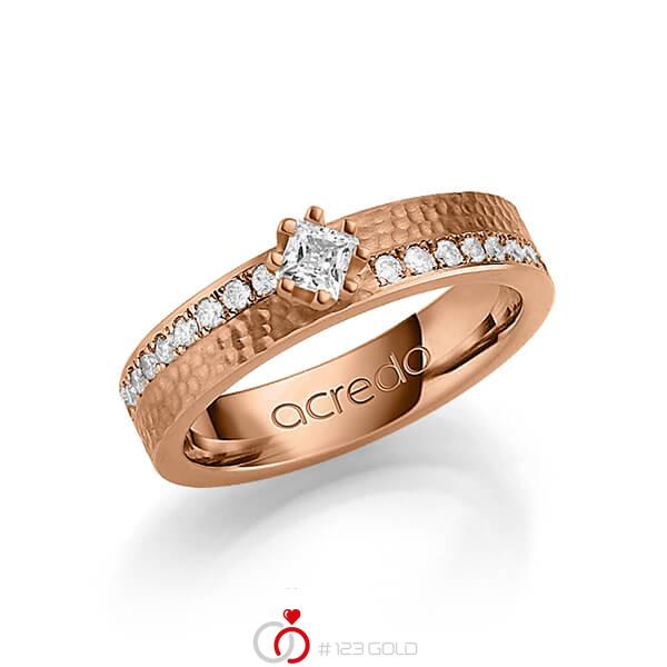 klassischer Trauring/Ehering in Rotgold 585 gehämmert Struktur mit zus. 0,74 ct. Brillant & Prinzess-Diamant tw, si von acredo - A-1247-11 klassischer Trauring/Ehering in Rotgold 585 gehämmert Struktur mit zus. 0,74 ct. Brillant & Prinzess-Diamant tw, si von acredo - A-1247-11