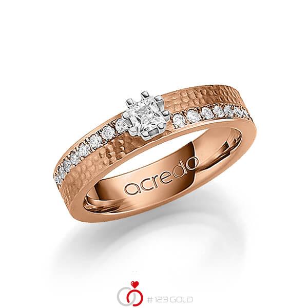 klassischer Trauring/Ehering in Rotgold 585 gehämmert Struktur mit zus. 0,74 ct. Brillant & Prinzess-Diamant tw, si von acredo - A-1247-14 klassischer Trauring/Ehering in Rotgold 585 gehämmert Struktur mit zus. 0,74 ct. Brillant & Prinzess-Diamant tw, si von acredo - A-1247-14
