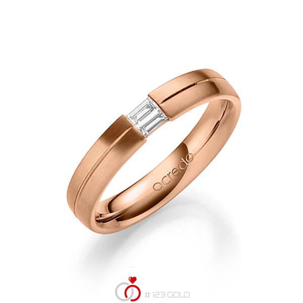 klassischer Trauring/Ehering in Rotgold 585 mit zus. 0,1 ct. Baguette-Diamant tw, vs von acredo - A-1638-7 klassischer Trauring/Ehering in Rotgold 585 mit zus. 0,1 ct. Baguette-Diamant tw, vs von acredo - A-1638-7