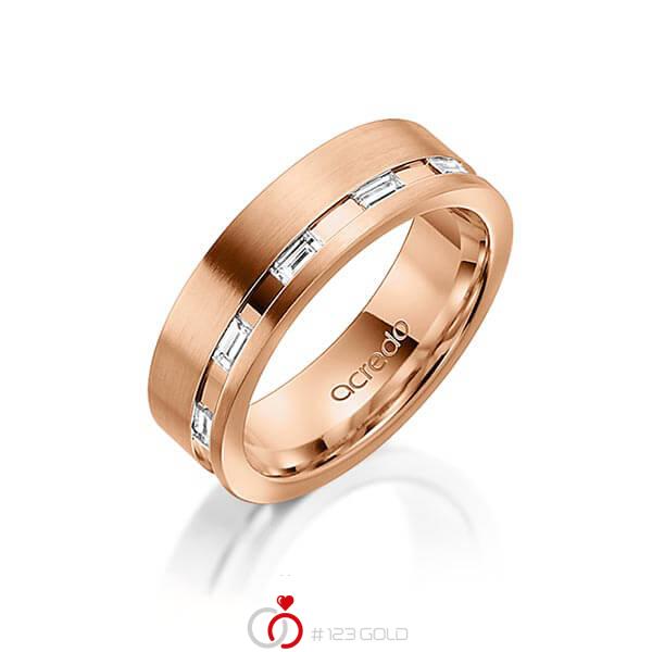 klassischer Trauring/Ehering in Rotgold 585 mit zus. 0,25 ct. Baguette-Diamant tw, vs von acredo - A-1559-2 klassischer Trauring/Ehering in Rotgold 585 mit zus. 0,25 ct. Baguette-Diamant tw, vs von acredo - A-1559-2