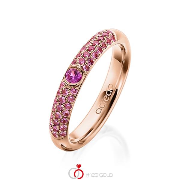 klassischer Trauring/Ehering in Rotgold 585 mit zus. 0,416 ct. Brillant Saphir Pink (A 10) Saphir Hellpink (A 6) von acredo - A-1911-9 klassischer Trauring/Ehering in Rotgold 585 mit zus. 0,416 ct. Brillant Saphir Pink (A 10) Saphir Hellpink (A 6) von acredo - A-1911-9