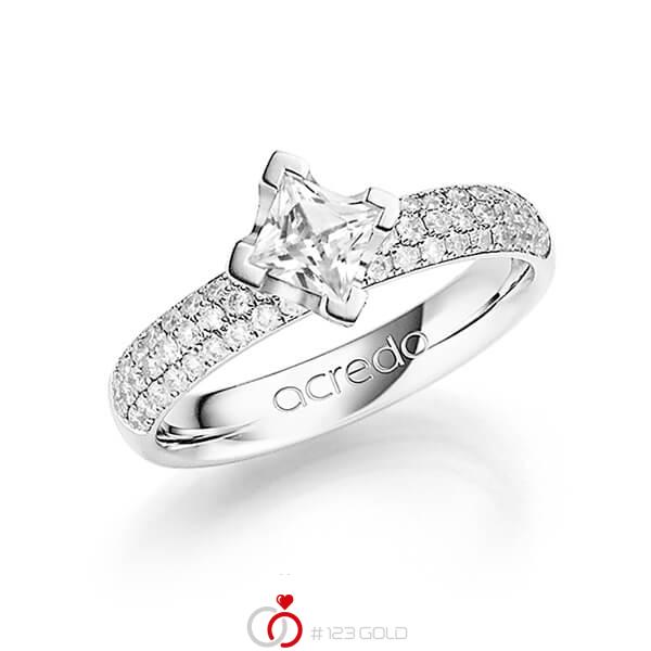 klassischer Trauring/Ehering in Weißgold 585 mit 0,5 ct. + zus. 0,432 ct. Prinzess-Diamant & Brillant tw, vs tw, si von acredo - A-1249-4 klassischer Trauring/Ehering in Weißgold 585 mit 0,5 ct. + zus. 0,432 ct. Prinzess-Diamant & Brillant tw, vs tw, si von acredo - A-1249-4