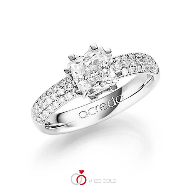 klassischer Trauring/Ehering in Weißgold 585 mit 1 ct. + zus. 0,432 ct. Prinzess-Diamant & Brillant tw, vs tw, si von acredo - A-1249-10 klassischer Trauring/Ehering in Weißgold 585 mit 1 ct. + zus. 0,432 ct. Prinzess-Diamant & Brillant tw, vs tw, si von acredo - A-1249-10