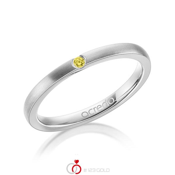 klassischer Trauring/Ehering in Weißgold 585 mit zus. 0,025 ct. Brillant gelb von acredo - A-1302-13 klassischer Trauring/Ehering in Weißgold 585 mit zus. 0,025 ct. Brillant gelb von acredo - A-1302-13