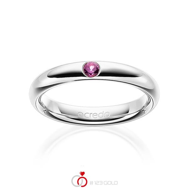 klassischer Trauring/Ehering in Weißgold 585 mit zus. 0,08 ct. Brillant Saphir Pink (A 10) von acredo - A-1905-10 klassischer Trauring/Ehering in Weißgold 585 mit zus. 0,08 ct. Brillant Saphir Pink (A 10) von acredo - A-1905-10