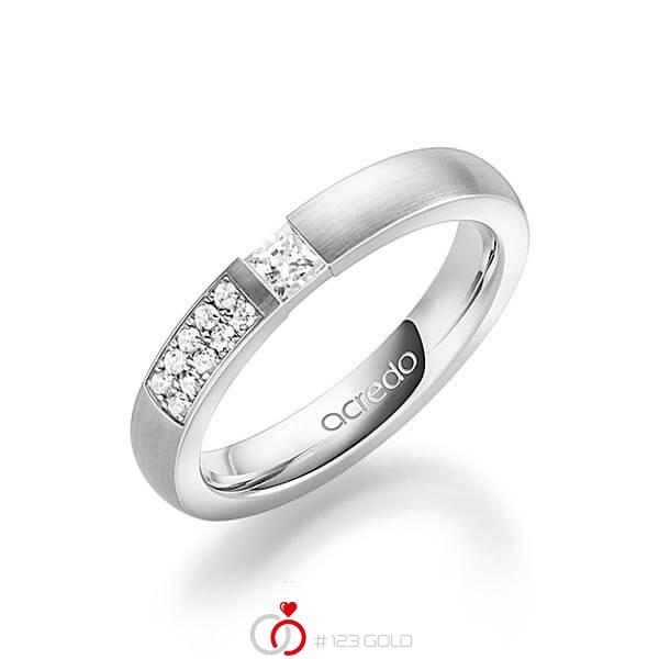 klassischer Trauring/Ehering in Weißgold 585 mit zus. 0,25 ct. Prinzess-Diamant & Brillant tw, si von acredo - A-1636-1 klassischer Trauring/Ehering in Weißgold 585 mit zus. 0,25 ct. Prinzess-Diamant & Brillant tw, si von acredo - A-1636-1