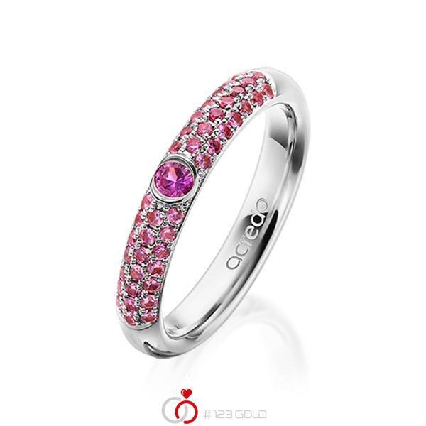 klassischer Trauring/Ehering in Weißgold 585 mit zus. 0,416 ct. Brillant Saphir Pink (A 10) Saphir Hellpink (A 6) von acredo - A-1911-10 klassischer Trauring/Ehering in Weißgold 585 mit zus. 0,416 ct. Brillant Saphir Pink (A 10) Saphir Hellpink (A 6) von acredo - A-1911-10