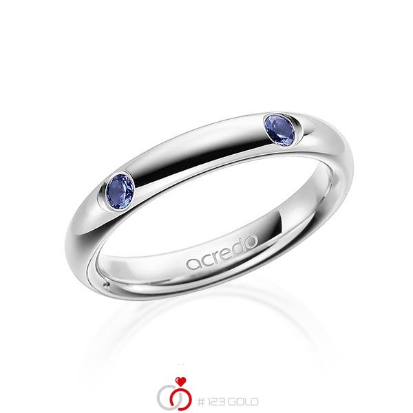 klassischer Trauring/Ehering in Weißgold 585 mit zus. 0,4 ct. Brillant Saphir Hellblau (A 6) von acredo - A-1909-1 klassischer Trauring/Ehering in Weißgold 585 mit zus. 0,4 ct. Brillant Saphir Hellblau (A 6) von acredo - A-1909-1