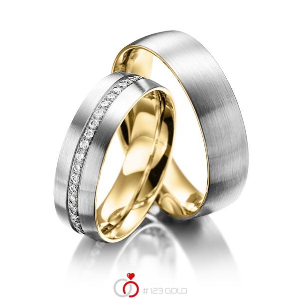 Paar bicolor Memoire-Trauringe/Eheringe in außen Graugold 585 , innen Gelbgold 585 halbausgefasst mit zus. 0,23 ct. Brillant tw, si von Steinberg - Q-1217-4 Paar bicolor Memoire-Trauringe/Eheringe in außen Graugold 585 , innen Gelbgold 585 halbausgefasst mit zus. 0,23 ct. Brillant tw, si von Steinberg - Q-1217-4