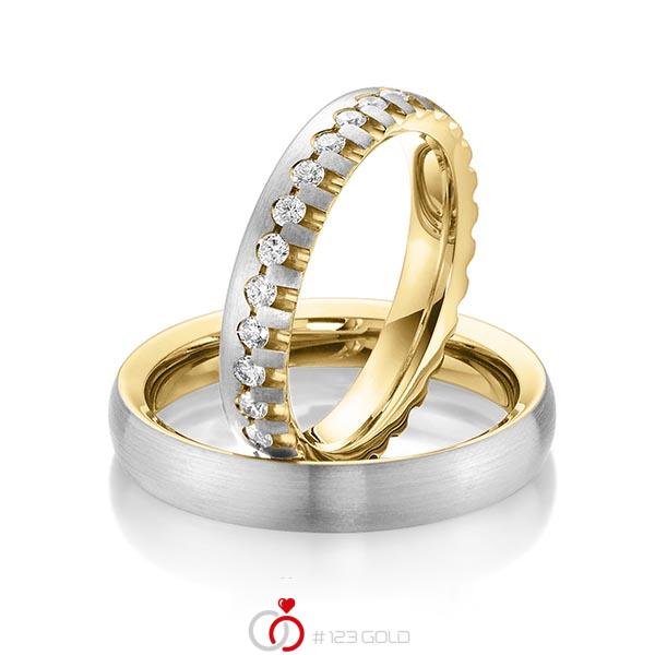 Paar bicolor Memoire-Trauringe/Eheringe in aussen Graugold 585 , innen Gelbgold 585 vollausgefasst mit zus. 0,85 ct. Brillant tw, si von Steinberg - Q-1470-10 Paar bicolor Memoire-Trauringe/Eheringe in aussen Graugold 585 , innen Gelbgold 585 vollausgefasst mit zus. 0,85 ct. Brillant tw, si von Steinberg - Q-1470-10
