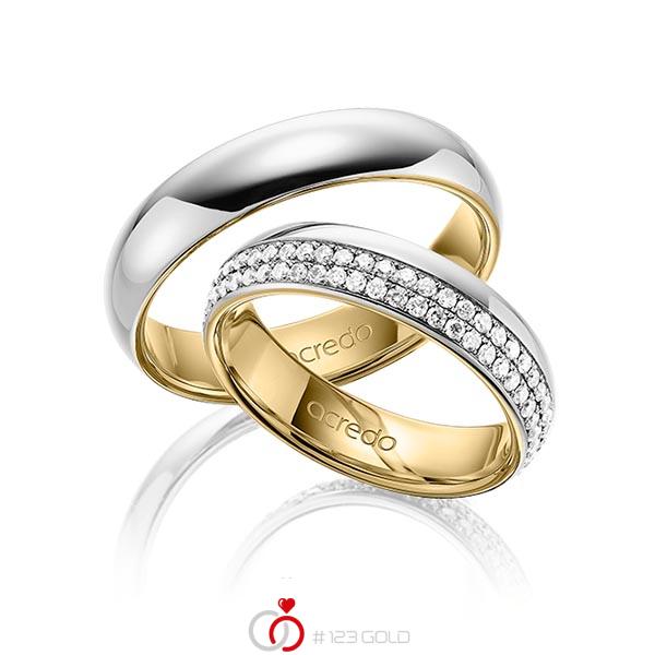 Paar bicolor Memoire-Trauringe/Eheringe in außen Graugold 585 , innen Gelbgold 585 vollausgefasst mit zus. 0,8 ct. Brillant tw, si von acredo - A-1536-1 Paar bicolor Memoire-Trauringe/Eheringe in außen Graugold 585 , innen Gelbgold 585 vollausgefasst mit zus. 0,8 ct. Brillant tw, si von acredo - A-1536-1