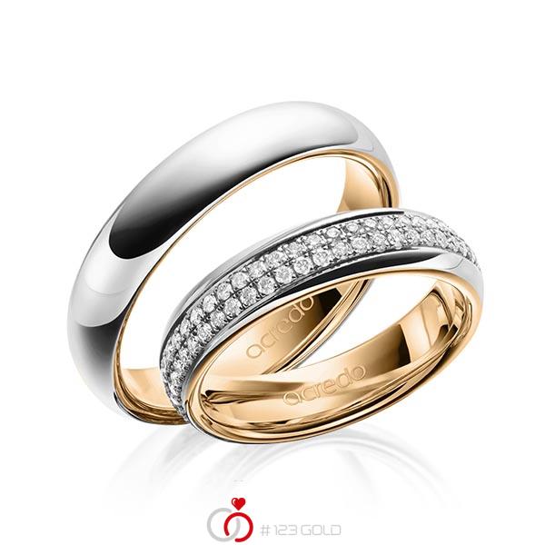 Paar bicolor Memoire-Trauringe/Eheringe in aussen Graugold 585 , innen Roségold 585 vollausgefasst mit zus. 0,768 ct. Brillant tw, si von acredo - A-1624-1 Paar bicolor Memoire-Trauringe/Eheringe in aussen Graugold 585 , innen Roségold 585 vollausgefasst mit zus. 0,768 ct. Brillant tw, si von acredo - A-1624-1