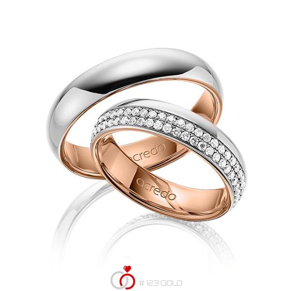Paar bicolor Memoire-Trauringe/Eheringe in aussen Graugold 585 , innen Rotgold 585 vollausgefasst mit zus. 0,8 ct. Brillant tw, si von acredo - A-1536-2 Paar bicolor Memoire-Trauringe/Eheringe in aussen Graugold 585 , innen Rotgold 585 vollausgefasst mit zus. 0,8 ct. Brillant tw, si von acredo - A-1536-2