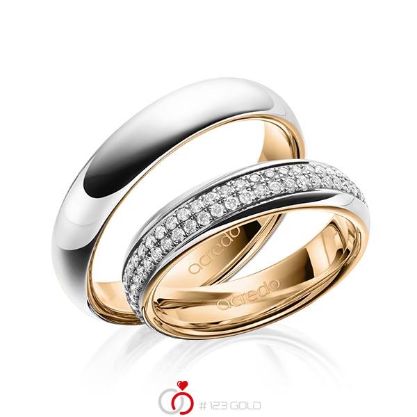 Paar bicolor Memoire-Trauringe/Eheringe in aussen Platin 950 , innen Roségold 750 vollausgefasst mit zus. 0,816 ct. Brillant tw, si von acredo - A-1624-8 Paar bicolor Memoire-Trauringe/Eheringe in aussen Platin 950 , innen Roségold 750 vollausgefasst mit zus. 0,816 ct. Brillant tw, si von acredo - A-1624-8