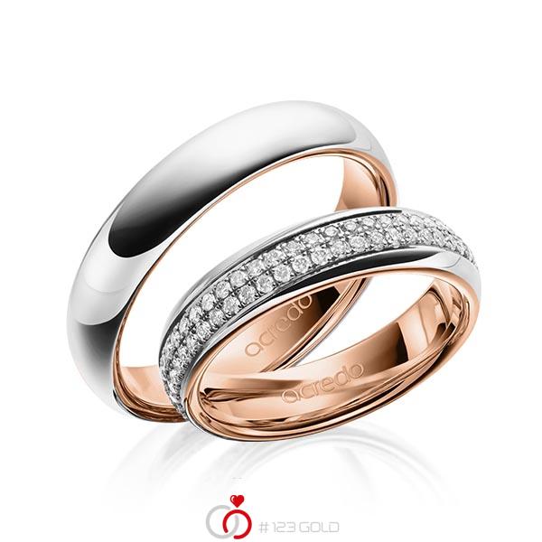 Paar bicolor Memoire-Trauringe/Eheringe in aussen Platin 950 , innen Rotgold 750 vollausgefasst mit zus. 0,768 ct. Brillant tw, si von acredo - A-1624-11 Paar bicolor Memoire-Trauringe/Eheringe in aussen Platin 950 , innen Rotgold 750 vollausgefasst mit zus. 0,768 ct. Brillant tw, si von acredo - A-1624-11