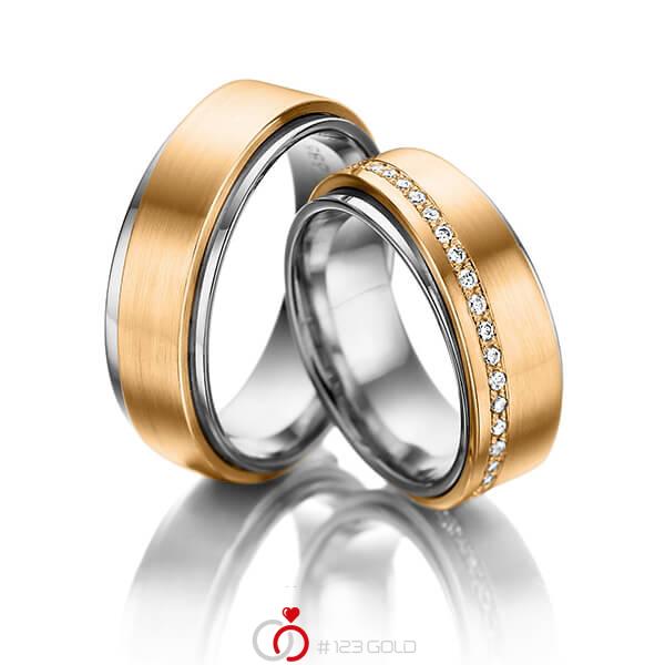 Paar bicolor Memoire-Trauringe/Eheringe in aussen Roségold 585 , innen Weissgold 585 vollausgefasst mit zus. 0,49 ct. Brillant tw, si von 123gold - Y-1352-1 Paar bicolor Memoire-Trauringe/Eheringe in aussen Roségold 585 , innen Weissgold 585 vollausgefasst mit zus. 0,49 ct. Brillant tw, si von 123gold - Y-1352-1