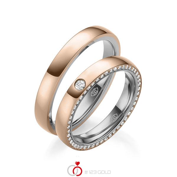 Paar bicolor Memoire-Trauringe/Eheringe in aussen Rotgold 585 , innen Graugold 585 vollausgefasst mit zus. 0,31 ct. Brillant tw, si - UQ-1008-2 Paar bicolor Memoire-Trauringe/Eheringe in aussen Rotgold 585 , innen Graugold 585 vollausgefasst mit zus. 0,31 ct. Brillant tw, si - UQ-1008-2