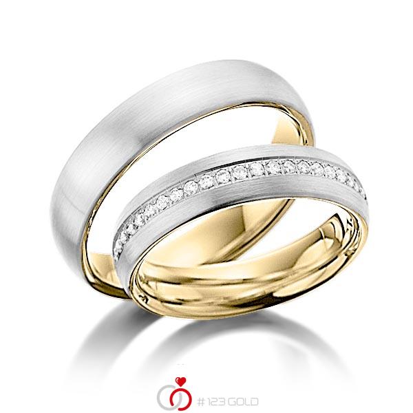 Paar bicolor Memoire-Trauringe/Eheringe in außen Weißgold 585 , innen Gelbgold 585 halbausgefasst mit zus. 0,23 ct. Brillant tw, si von Steinberg - Q-1216-1 Paar bicolor Memoire-Trauringe/Eheringe in außen Weißgold 585 , innen Gelbgold 585 halbausgefasst mit zus. 0,23 ct. Brillant tw, si von Steinberg - Q-1216-1
