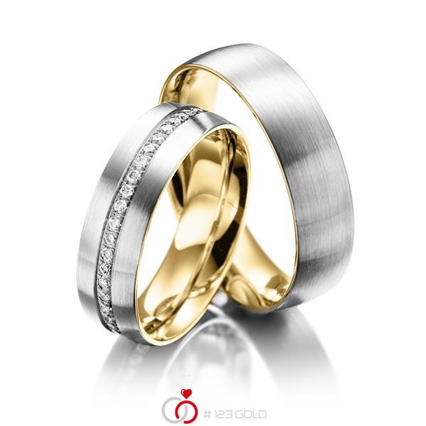 Paar bicolor Memoire-Trauringe/Eheringe in außen Weißgold 585 , innen Gelbgold 585 halbausgefasst mit zus. 0,23 ct. Brillant tw, si von Steinberg - Q-1217-1 Paar bicolor Memoire-Trauringe/Eheringe in außen Weißgold 585 , innen Gelbgold 585 halbausgefasst mit zus. 0,23 ct. Brillant tw, si von Steinberg - Q-1217-1