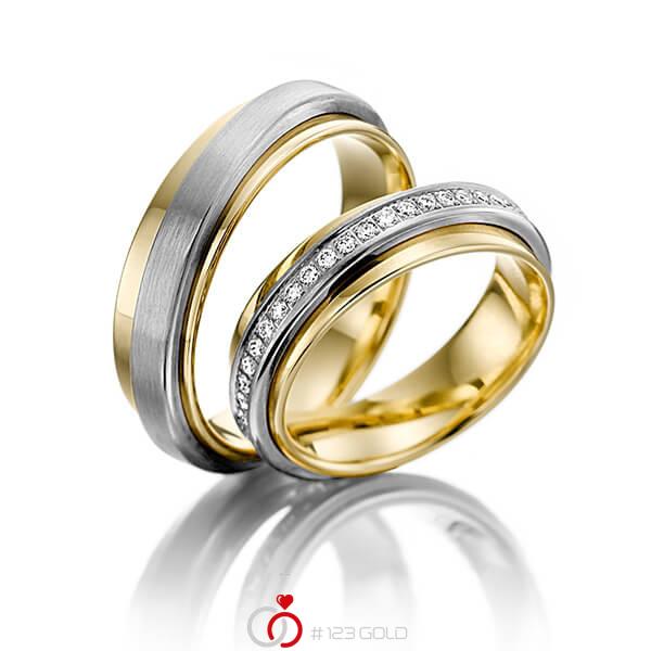 Paar bicolor Memoire-Trauringe/Eheringe in aussen Weissgold 585 , innen Gelbgold 585 vollausgefasst mit zus. 0,49 ct. Brillant tw, si von 123gold - Y-1353-1 Paar bicolor Memoire-Trauringe/Eheringe in aussen Weissgold 585 , innen Gelbgold 585 vollausgefasst mit zus. 0,49 ct. Brillant tw, si von 123gold - Y-1353-1