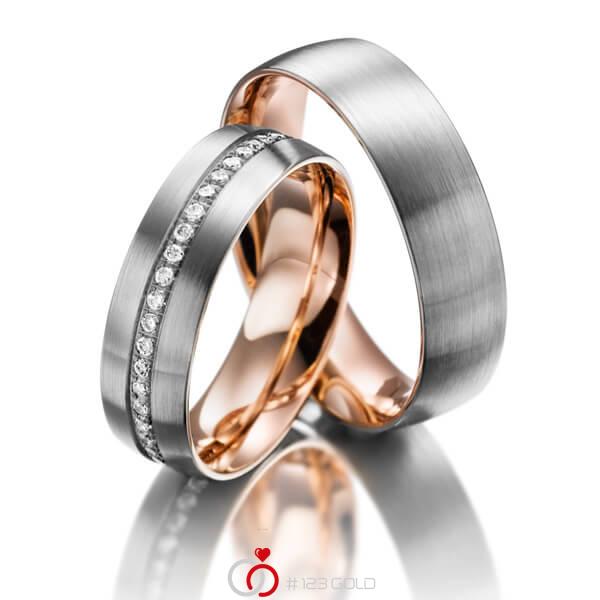 Paar bicolor Memoire-Trauringe/Eheringe in außen Weißgold 585 , innen Rotgold 585 halbausgefasst mit zus. 0,21 ct. Brillant tw, si - NP-1081-2 Paar bicolor Memoire-Trauringe/Eheringe in außen Weißgold 585 , innen Rotgold 585 halbausgefasst mit zus. 0,21 ct. Brillant tw, si - NP-1081-2