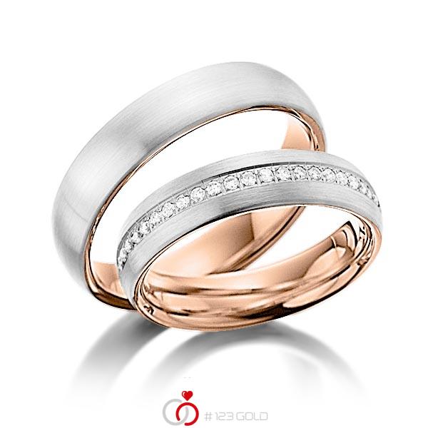 Paar bicolor Memoire-Trauringe/Eheringe in außen Weißgold 585 , innen Rotgold 585 halbausgefasst mit zus. 0,23 ct. Brillant tw, si von Steinberg - Q-1216-2 Paar bicolor Memoire-Trauringe/Eheringe in außen Weißgold 585 , innen Rotgold 585 halbausgefasst mit zus. 0,23 ct. Brillant tw, si von Steinberg - Q-1216-2