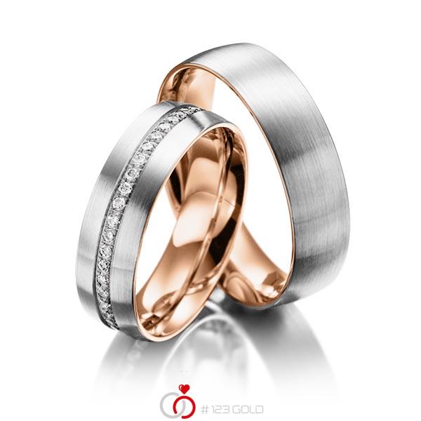 Paar bicolor Memoire-Trauringe/Eheringe in außen Weißgold 585 , innen Rotgold 585 halbausgefasst mit zus. 0,23 ct. Brillant tw, si von Steinberg - Q-1217-2 Paar bicolor Memoire-Trauringe/Eheringe in außen Weißgold 585 , innen Rotgold 585 halbausgefasst mit zus. 0,23 ct. Brillant tw, si von Steinberg - Q-1217-2