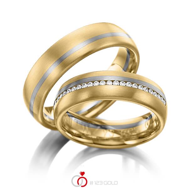 Paar bicolor Memoire-Trauringe/Eheringe in Gelbgold 585 Graugold 585 vollausgefasst mit zus. 0,392 ct. Brillant tw, si von 123gold - Y-1003-10 Paar bicolor Memoire-Trauringe/Eheringe in Gelbgold 585 Graugold 585 vollausgefasst mit zus. 0,392 ct. Brillant tw, si von 123gold - Y-1003-10