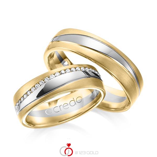 Paar bicolor Memoire-Trauringe/Eheringe in Gelbgold 585 Graugold 585 vollausgefasst mit zus. 0,4 ct. Brillant tw, si von acredo - A-1153-16 Paar bicolor Memoire-Trauringe/Eheringe in Gelbgold 585 Graugold 585 vollausgefasst mit zus. 0,4 ct. Brillant tw, si von acredo - A-1153-16