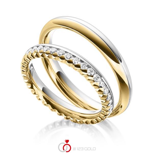 Paar bicolor Memoire-Trauringe/Eheringe in Gelbgold 585 Graugold 585 vollausgefasst mit zus. 0,72 ct. Brillant tw, si von Steinberg - Q-1480-10 Paar bicolor Memoire-Trauringe/Eheringe in Gelbgold 585 Graugold 585 vollausgefasst mit zus. 0,72 ct. Brillant tw, si von Steinberg - Q-1480-10