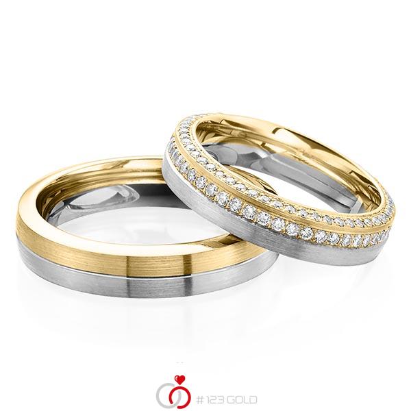 Paar bicolor Memoire-Trauringe/Eheringe in Gelbgold 585 Graugold 585 vollausgefasst mit zus. 0,72 ct. Brillant tw, si von Steinberg - Q-1483-10 Paar bicolor Memoire-Trauringe/Eheringe in Gelbgold 585 Graugold 585 vollausgefasst mit zus. 0,72 ct. Brillant tw, si von Steinberg - Q-1483-10