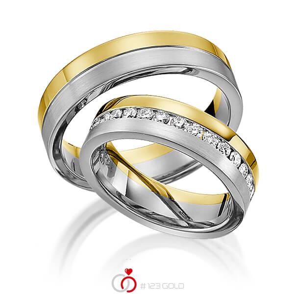 Paar bicolor Memoire-Trauringe/Eheringe in Gelbgold 585 Graugold 585 vollausgefasst mit zus. 0,99 ct. Brillant tw, si von Steinberg - Q-1194-1 Paar bicolor Memoire-Trauringe/Eheringe in Gelbgold 585 Graugold 585 vollausgefasst mit zus. 0,99 ct. Brillant tw, si von Steinberg - Q-1194-1