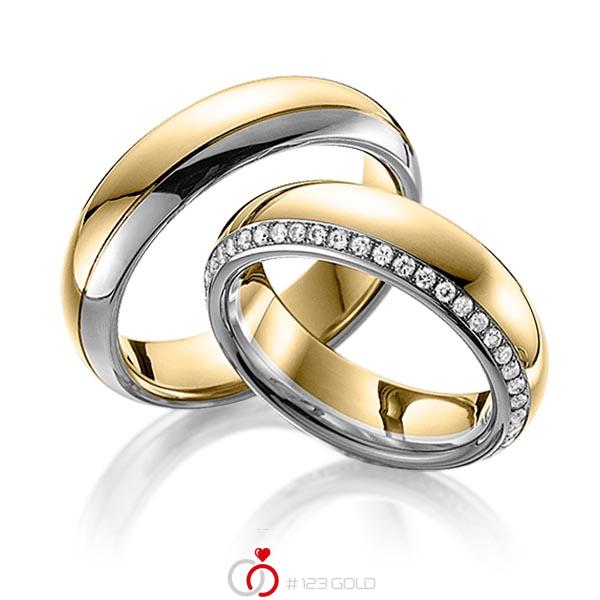 Paar bicolor Memoire-Trauringe/Eheringe in Gelbgold 585 Graugold dunkel 585 vollausgefasst mit zus. 0,47 ct. Brillant tw, si von 123gold - Y-1274-5 Paar bicolor Memoire-Trauringe/Eheringe in Gelbgold 585 Graugold dunkel 585 vollausgefasst mit zus. 0,47 ct. Brillant tw, si von 123gold - Y-1274-5