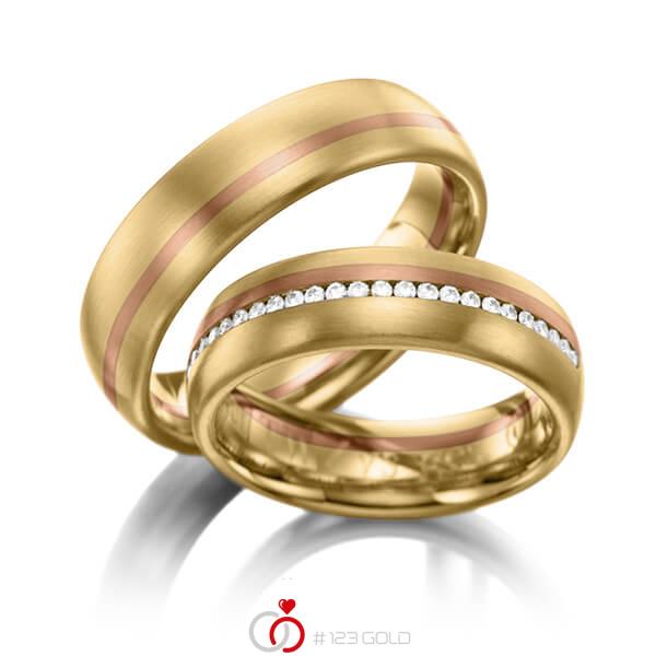 Paar bicolor Memoire-Trauringe/Eheringe in Gelbgold 585 Rotgold 585 vollausgefasst mit zus. 0,392 ct. Brillant tw, si von 123gold - Y-1003-11 Paar bicolor Memoire-Trauringe/Eheringe in Gelbgold 585 Rotgold 585 vollausgefasst mit zus. 0,392 ct. Brillant tw, si von 123gold - Y-1003-11